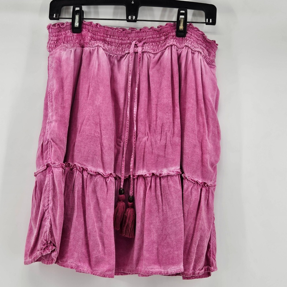Pilcro Pink Tiered Boho Mini Skirt Medium Festival Vacation Cottage Smocked